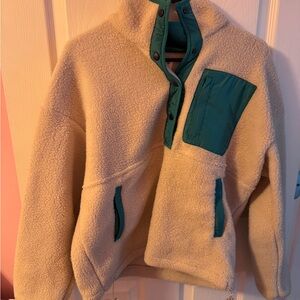 Women's Cream and Teal Teddy Jacket